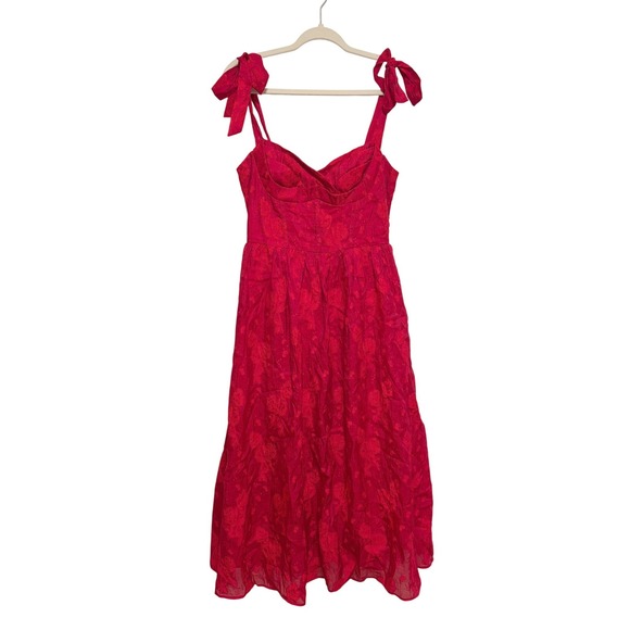 NWT Lulus Loveliest Muse Red Burnout Floral Tie-Strap Midi Dress Sz M - Picture 5 of 8
